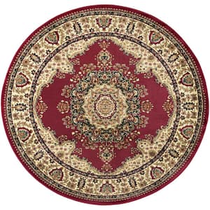 Sensation Border Red 6 ft. Round Indoor Area Rug