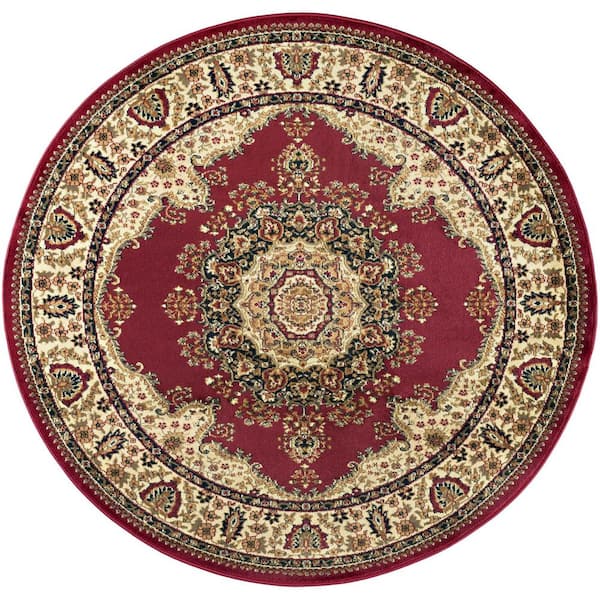 Tayse Rugs Sensation Border Red 6 ft. Round Indoor Area Rug