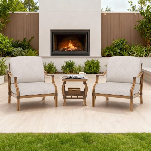 Arcadia 3-Piece Aluminum Outdoor Conversation Set with Beige Cushion