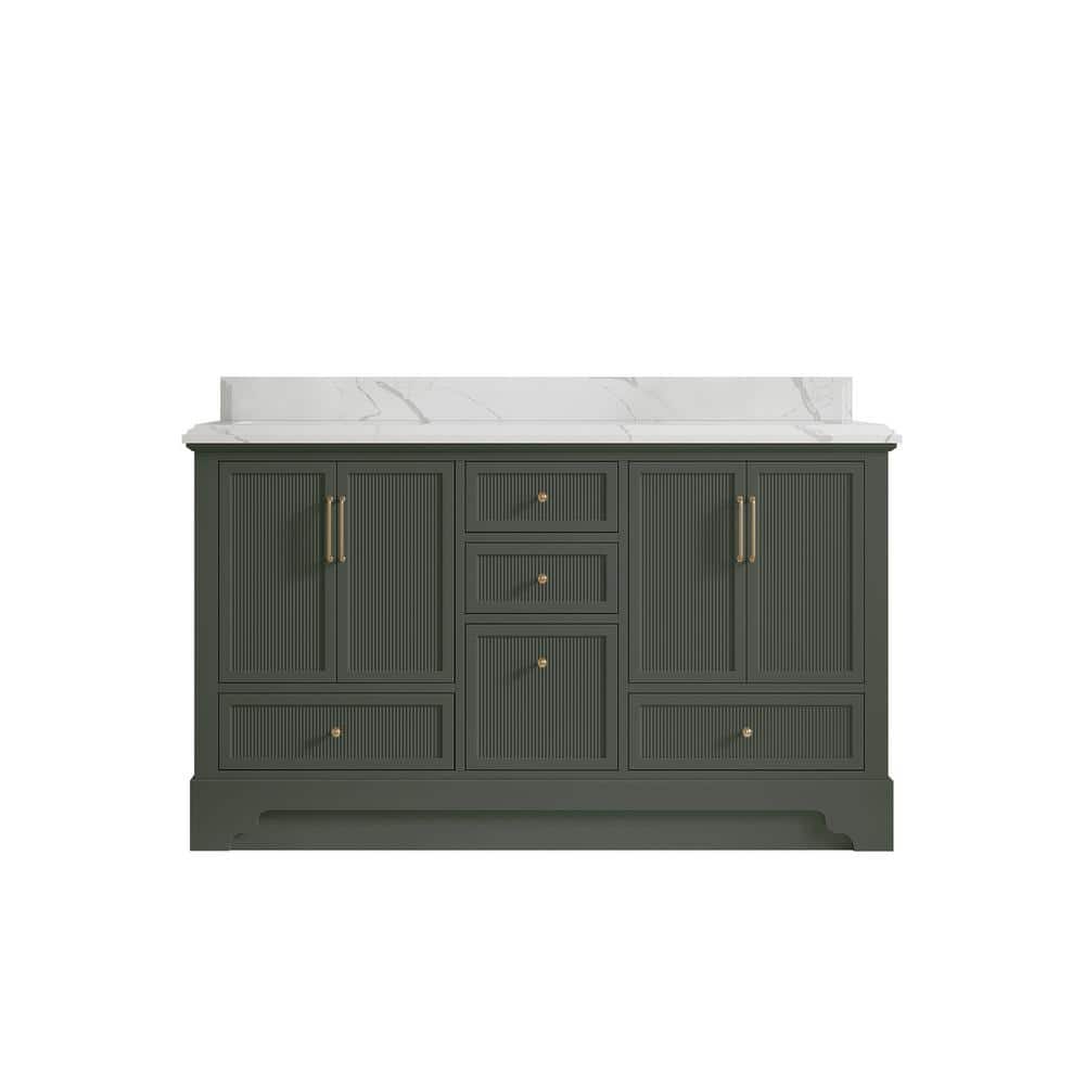 Alys 60 in. W x 22 in. D x 36 in. H Double Sink Bath Vanity in Pewter Green with 1.5 in. Calcutta Laza Qt. Top price history on PriceWatchPro