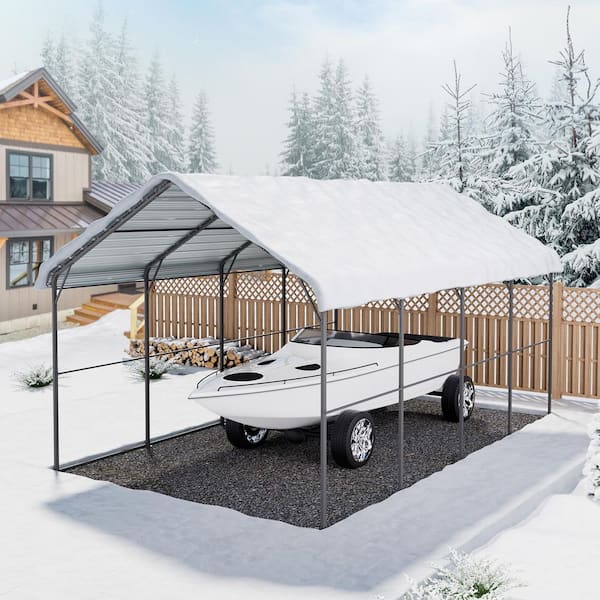 Durable Metal Carport, 12 ft. x 20 ft. Outdoor Shelter with Galvanized Steel Frame & Roof, Garage Tent