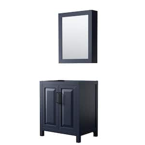 Daria 29 in. W x 21.5 in. D x 35 in. H Single Bath Vanity Cabinet without Top in Dark Blue with Med Cab Mirror
