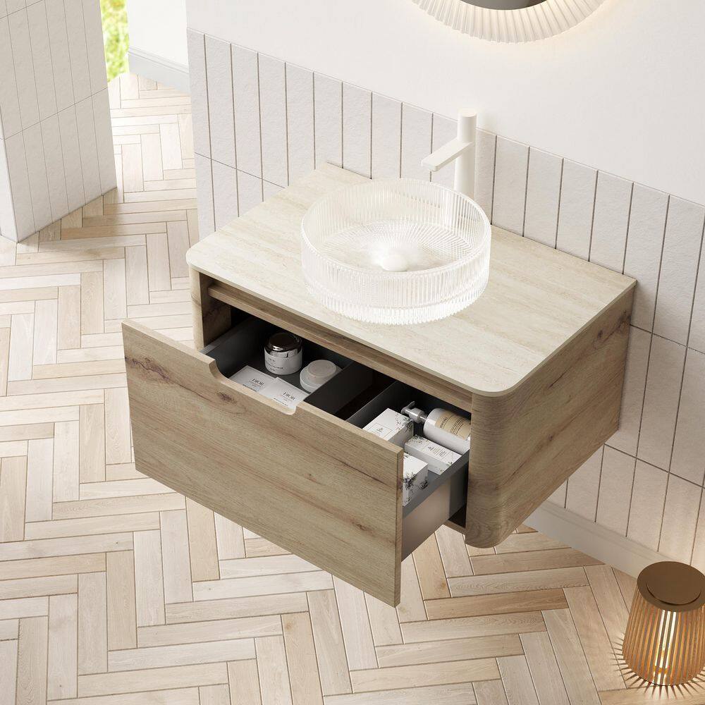 29.92 in. Single Sink Floating White Oak Bath Vanity with White Sintered Stone Top and Transparent White Sink price history on PriceWatchPro