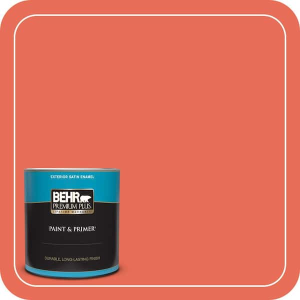 BEHR PREMIUM PLUS 1 qt. #190B-6 Wet Coral Satin Enamel Exterior Paint & Primer
