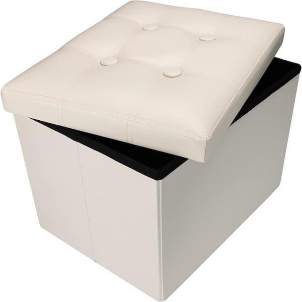 ITOPFOX Modern Beige Wood Outdoor Folding Ottoman with Cushion