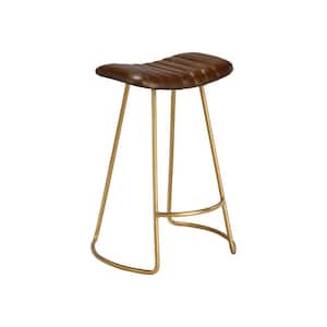 20.5 in. Brown and Antique Brass Backless Metal Frame Counter stool with Leatherette Seat