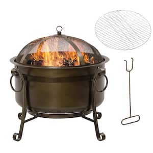 Outdoor Grill Fire Pit, Portable Steel Wood Burning Bowl in Bronze