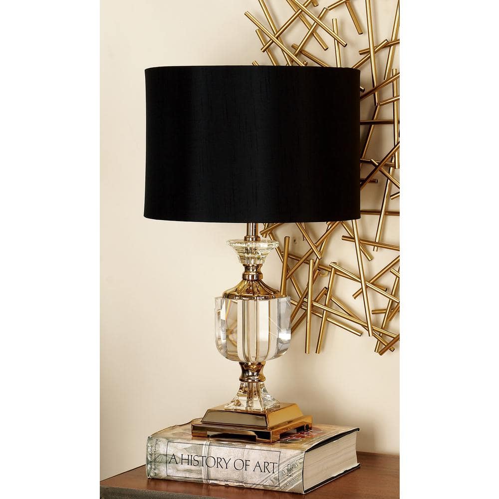 24" Black Crystal Table Lamp with Gold Accents