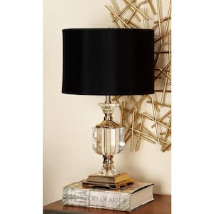 24 in. Black Crystal Task and Reading Table Lamp with Gold Accents