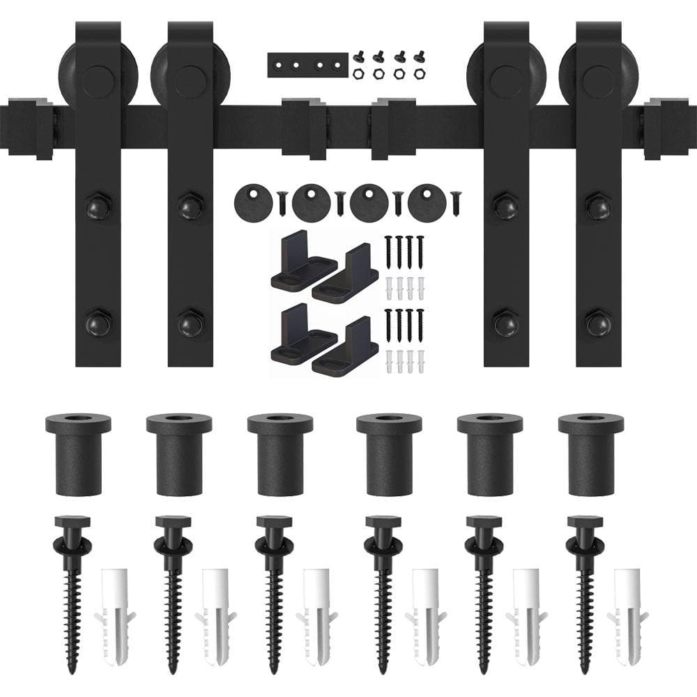 9 ft./108 in. Frosted Black Sliding Barn Door Hardware Track Kit for Double Doors with Non-Routed Floor Guide price history on PriceWatchPro