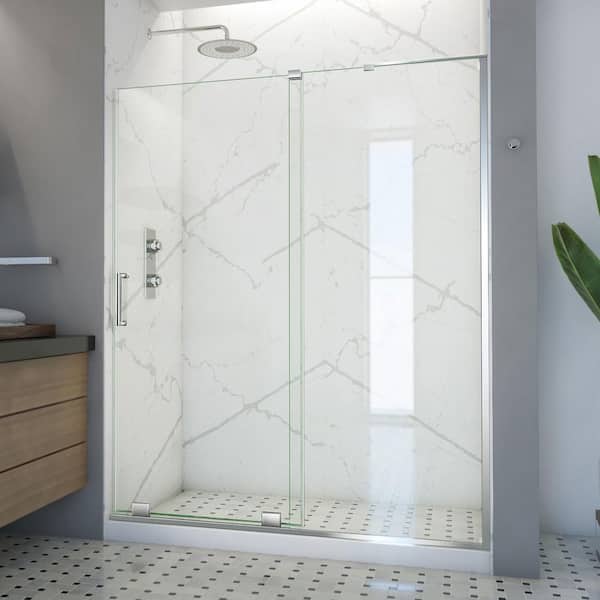 DreamLine Mirage-X 56 in. to 60 in. x 72 in. Semi-Frameless Sliding Shower Door in Chrome with Clear Glass