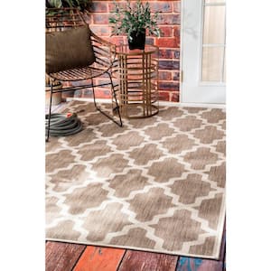 Gina Moroccan Trellis Taupe 5 ft. x 8 ft. Indoor/Outdoor Patio Area Rug