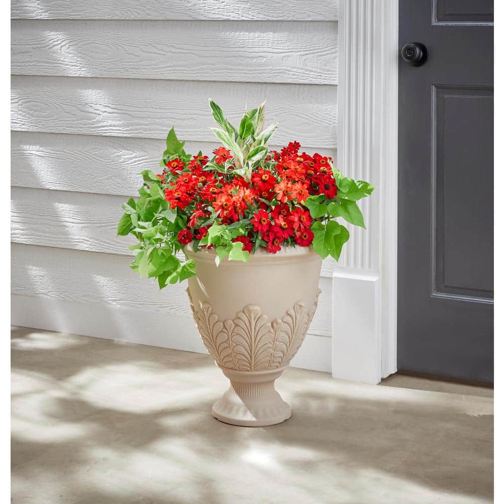 Vigoro Hancock Large Antique White Plastic Urn Planter (17 in. L x 17 in. W x 19 in. H) AC17DEAW