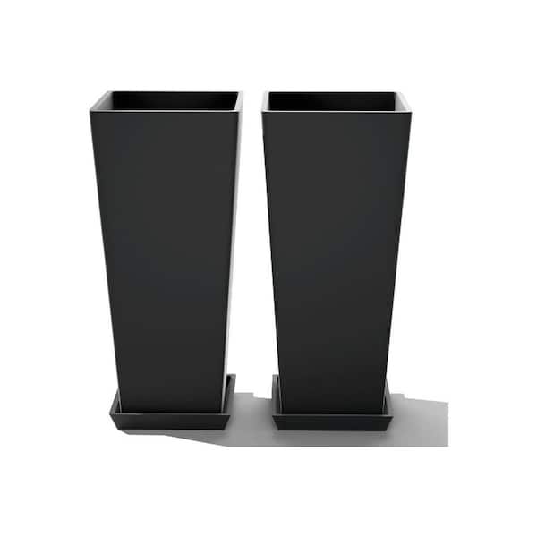 2-Piece Black Plastic Weather-Resistant Tall Planter (10 in. W x