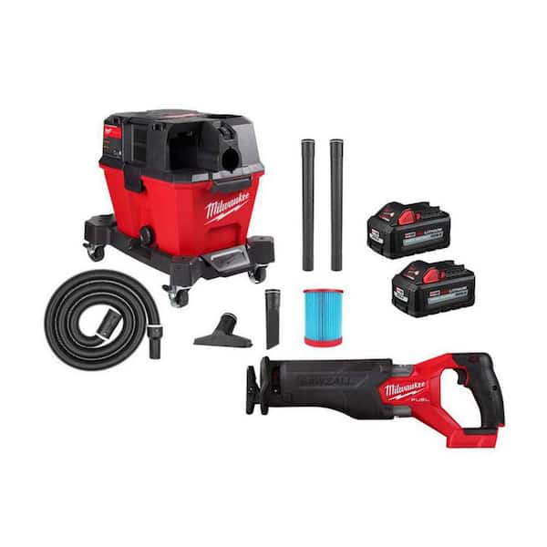 Milwaukee M18 FUEL 6 Gal. Cordless Wet/Dry Shop Vacuum & SAWZALL Reciprocating Saw w/M18 High Output 6.0Ah Batteries (2-Pack)