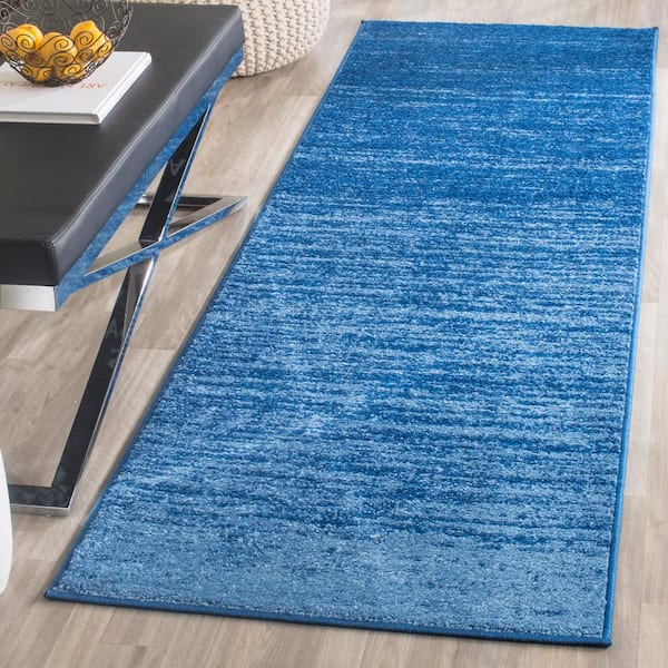 Adirondack Light Blue/Dark Blue 3 ft. x 16 ft. Solid Runner Rug