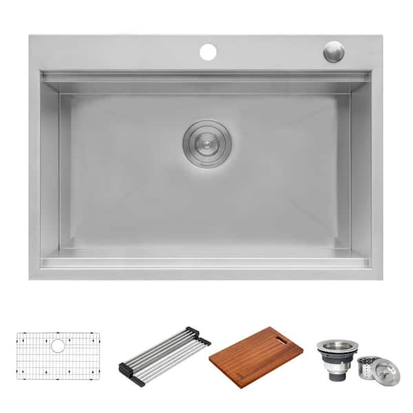 Vino 27 in. Drop-in Topmount Single Bowl 16-Gauge Stainless Steel RV Workstation Bar Prep Kitchen Sink