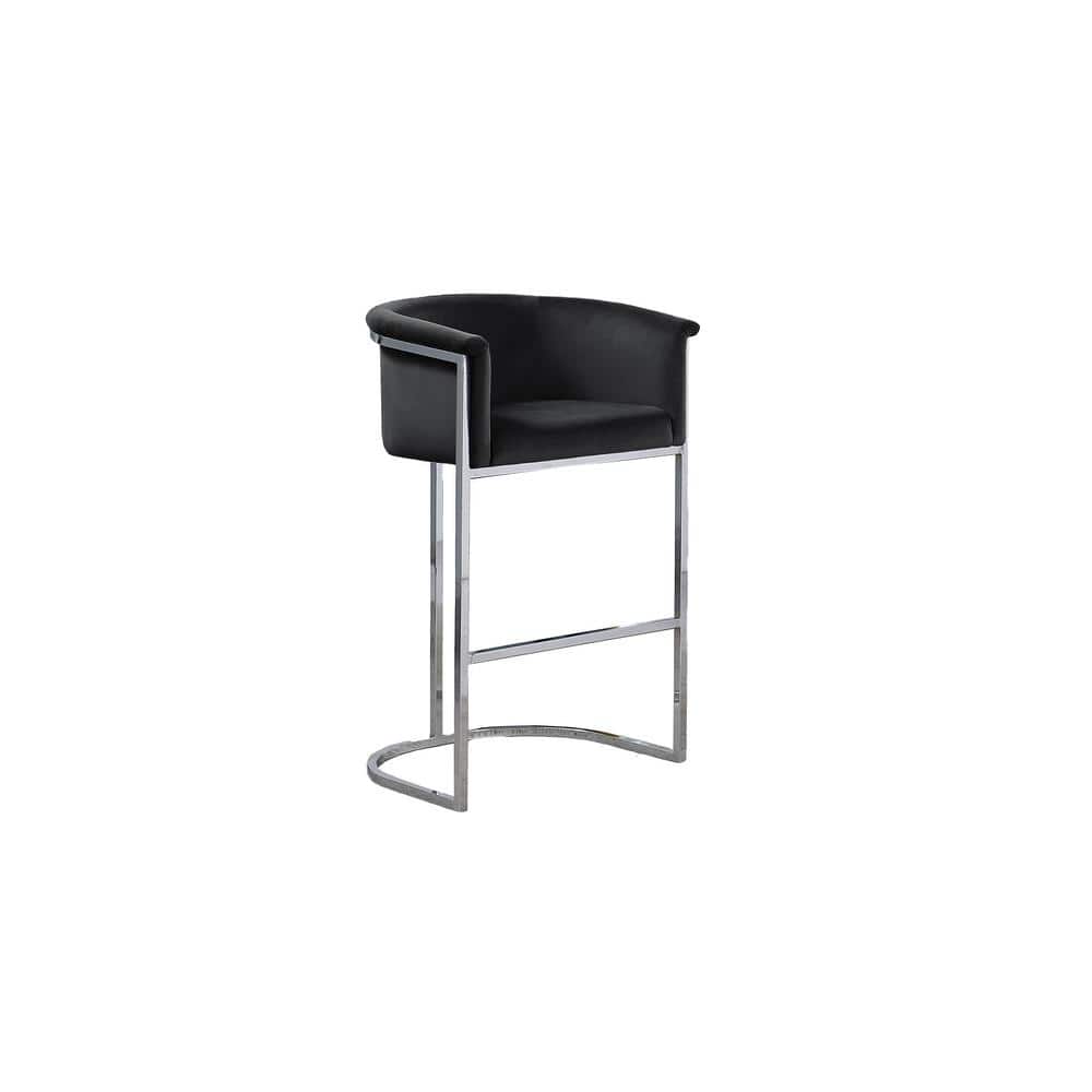 Black Velvet Counter Height Chair with Silver Metal Base