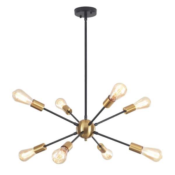 ZJVAIVE 8-Light Matte Black/Golden Modern Sputnik Chandelier for Living Room with No Bulbs Included