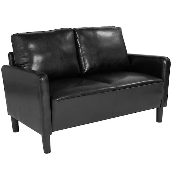 Carnegy Avenue 57 in. Black Leather Faux Leather 2-Seat Loveseat with Square Arms