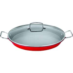 15 in. Stainless Steel Nonstick Grill Pan in Red with Glass Lid