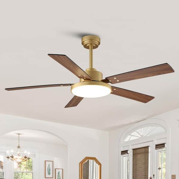 52 in. Indoor Color Changing Integrated LED Gold 6-Speed DC Ceiling Fan with Light and Remote Control