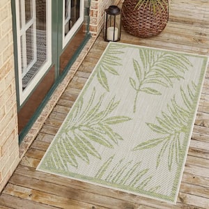 Liana Ivory and Green 2 ft. x 3 ft. Indoor/Outdoor Area Rug