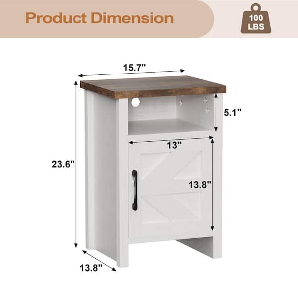 LACOO Farmhouse Modern Nightstand with Shelf and Barn Door
