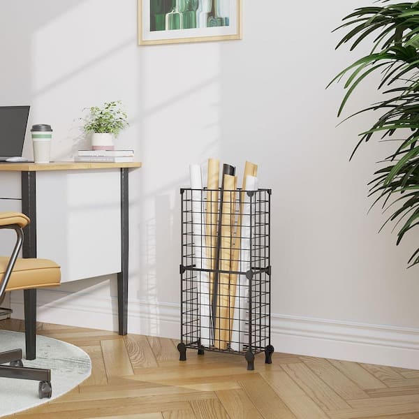 Entryway Black Metal Umbrella Stand with Removable Drip Tray Hooks Space Saving Freestanding Organizer