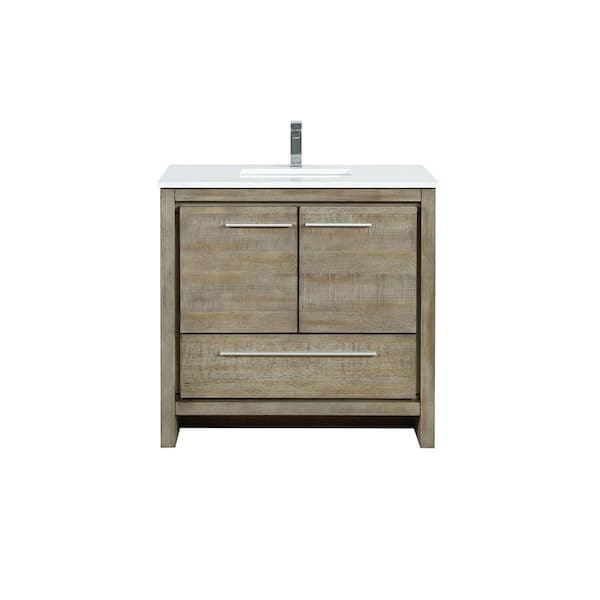 Lafarre 36 in W x 20 in D Rustic Acacia Bath Vanity, White Quartz Top and Chrome Faucet Set