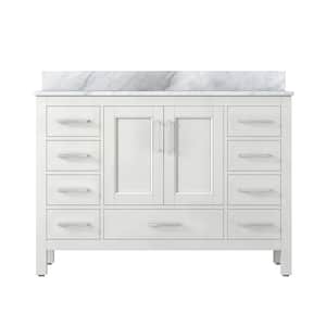 47.24 in. W x 21.65 in. D x 38.58 in. H Freestanding Bath Vanity in White with Carrara White Marble Top with White Basin