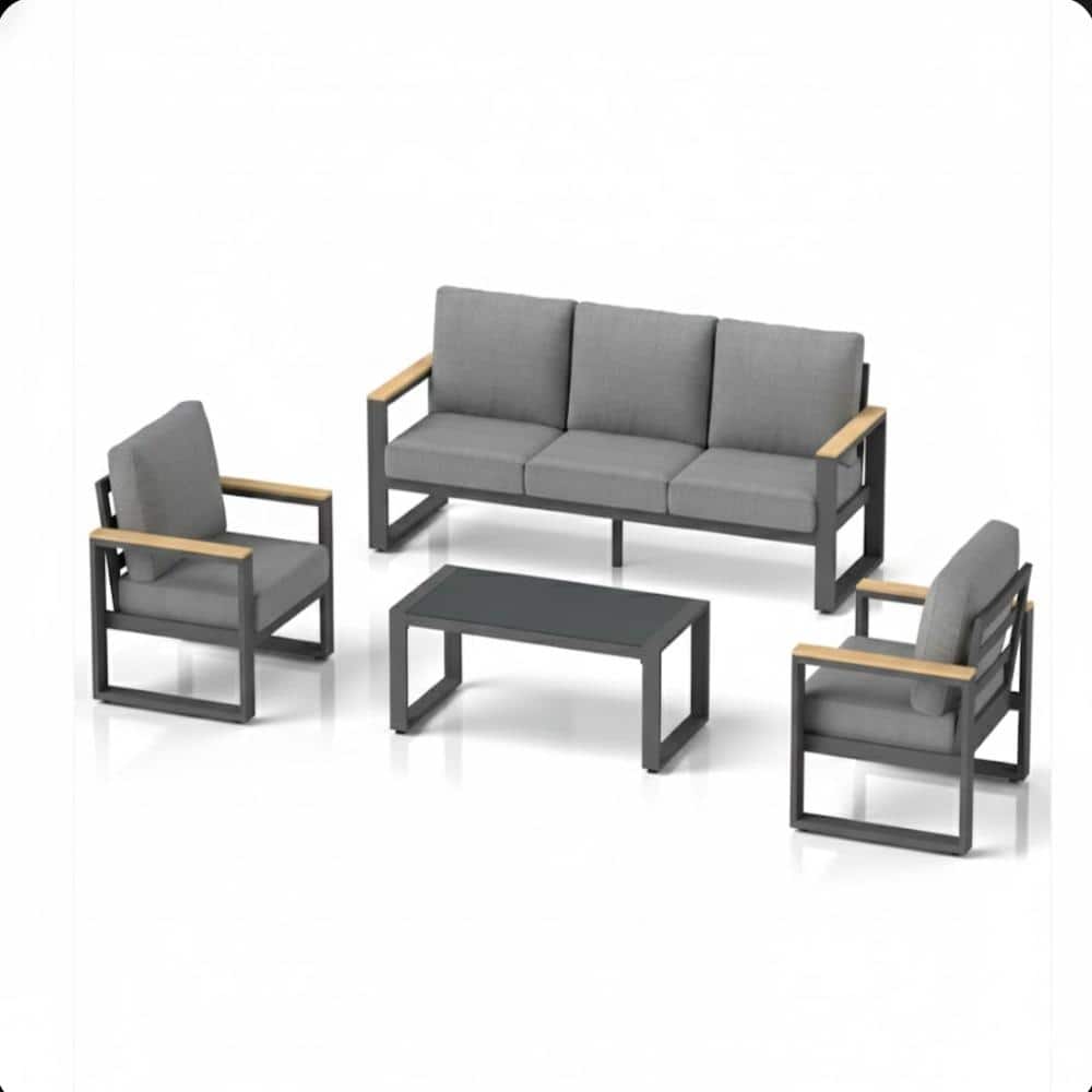 Gray 4-Piece Aluminum Patio Furniture Set, 5-Seat Conversation Sofa with Cushions, Table price history on PriceWatchPro