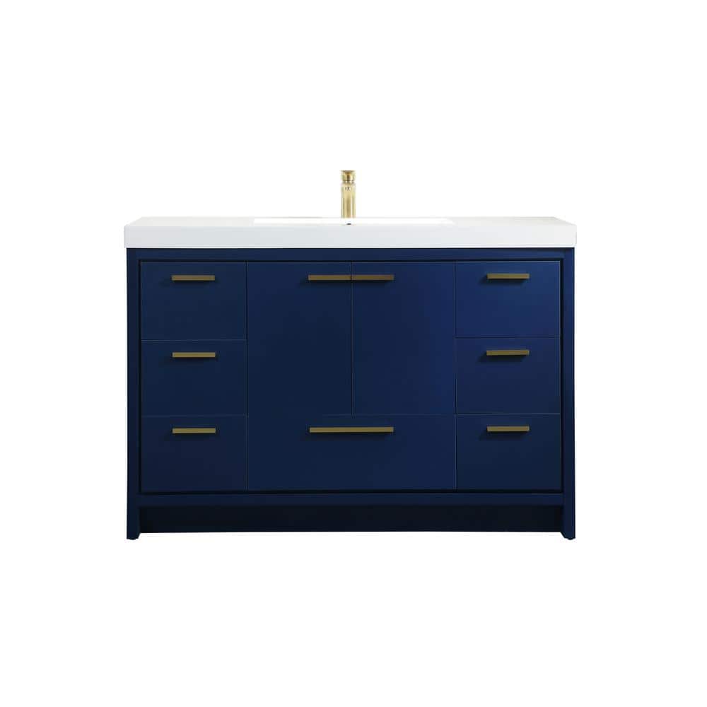 Timeless Home 48 in. W Single Bath Vanity in Blue with Resin Vanity Top in 