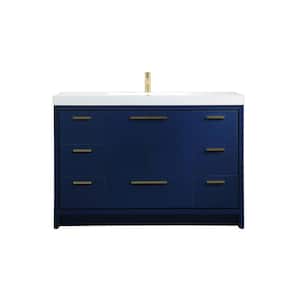 Timeless Home 48 in. W Single Bath Vanity in Blue with Resin Vanity Top in White with White Basin