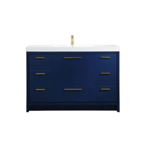 Unbranded Timeless Home 48 in. W Single Bath Vanity in Blue with Resin Vanity Top in White with White Basin