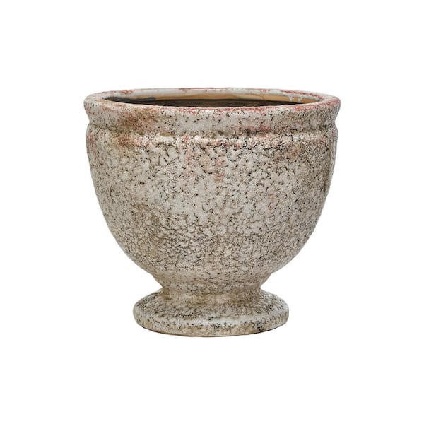 Storied Home White and Coral Color Clay Round Footed Floor Planter