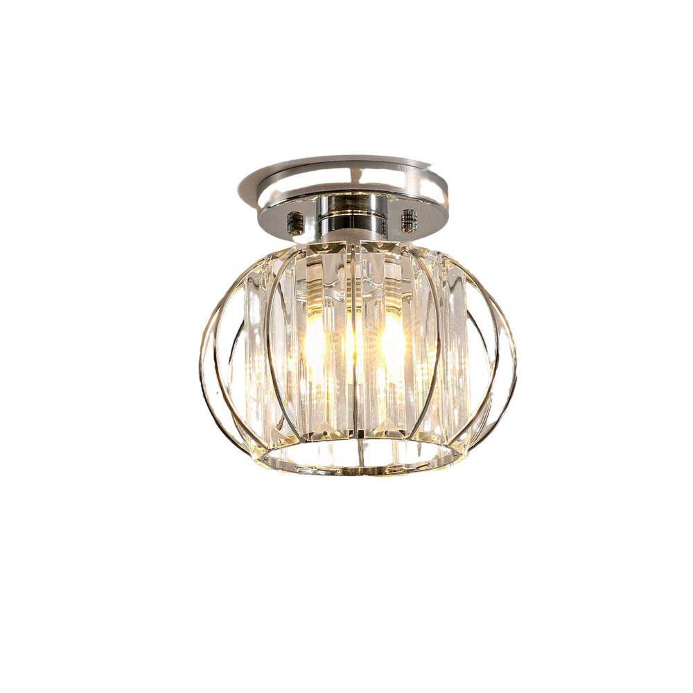 Talyss 1-Light 7.5 in. W Round Lantern Polished Chrome Semi-Flush Mount Light with Crystal for Foyer price history on PriceWatchPro