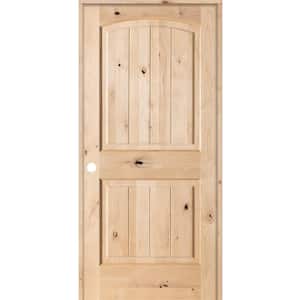 18 in. x 80 in. Knotty Alder 2 Panel Top Rail Arch V-Groove Solid Wood Right-Hand Single Prehung Interior Door