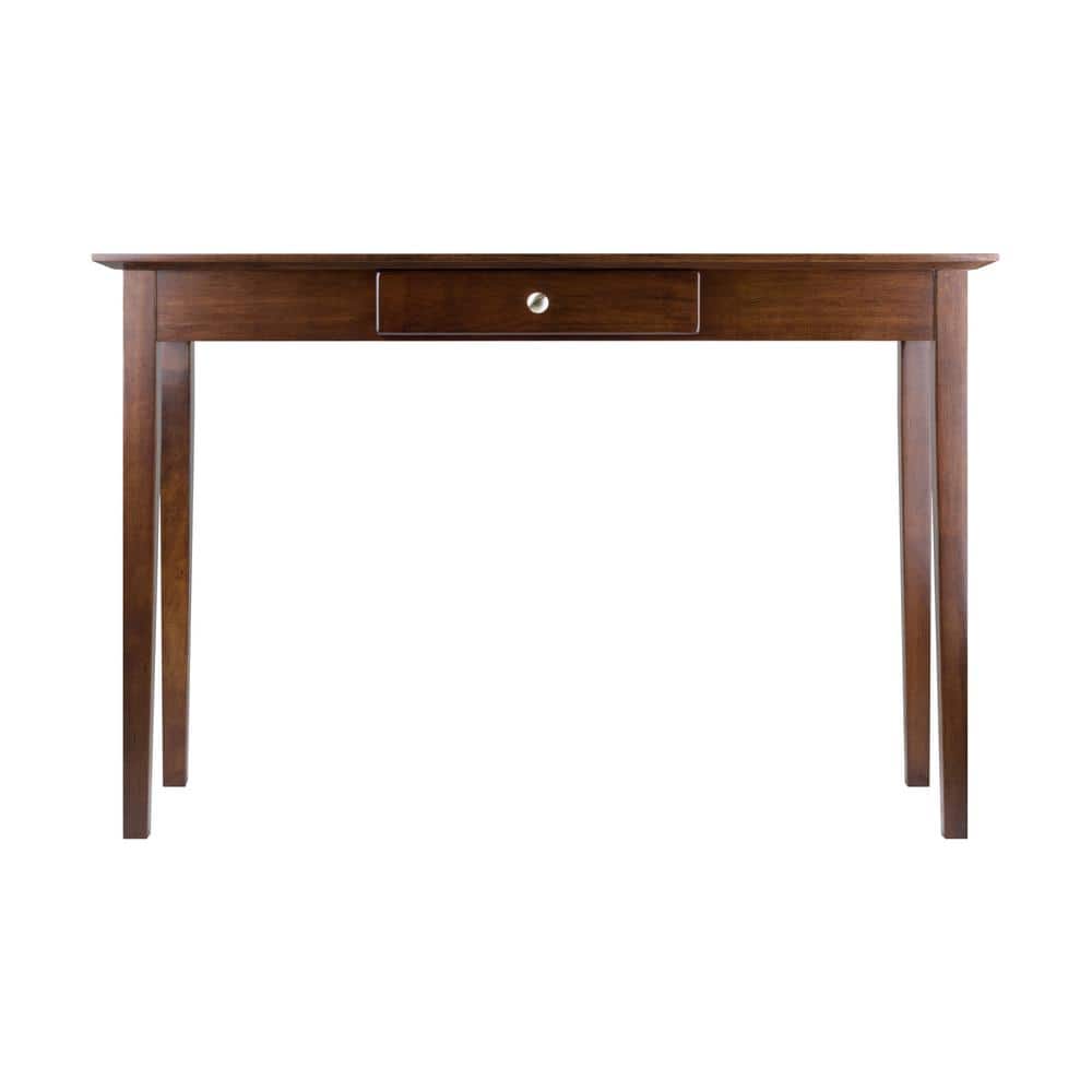 Transitional Antique Walnut Rectangular Console Table with Storage