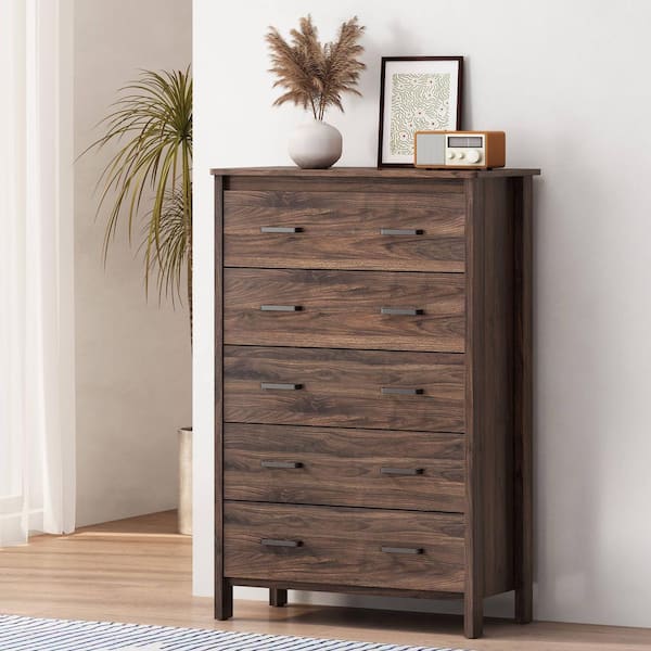 Polibi 31.50 in.W Wooden Chest of Drawers with 5 Large Drawers