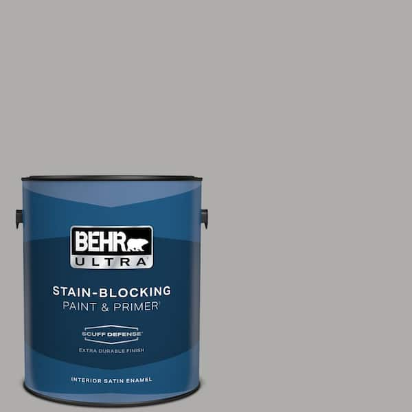 BEHR ULTRA 1 gal. #N520-3 Flannel Gray Extra Durable Satin Enamel Interior Paint & Primer