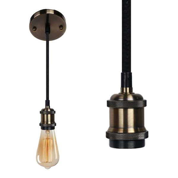 YANSUN 1-Light Industrial Mini Pendant Light Cord Kit,Island Pendant Light,Adjustable Woven Hanging Light for Bedroom(3-Pack)