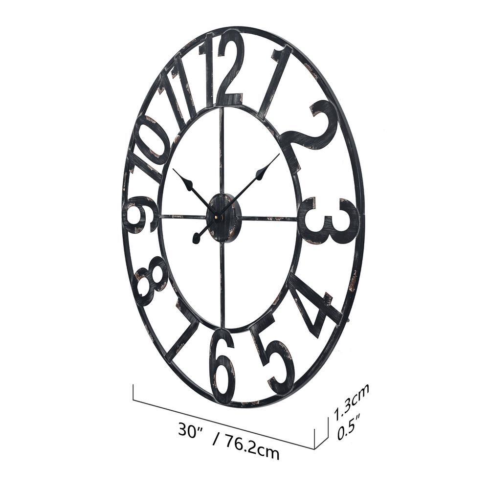 Manhattan Industrial 30" Distressed Black Metal Wall Clock