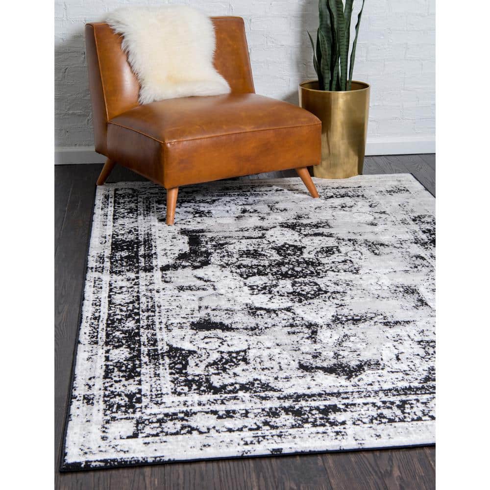 Reversible Easy-Care Synthetic Black Rectangular Rug
