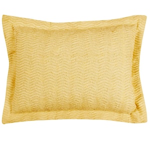 Natick Collection in Wavy Channel Stripes Design Yellow Standard 100% Cotton Tufted Chenille Sham