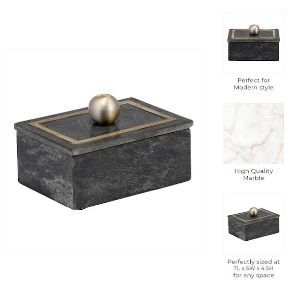 Liv & Skye Black 7 in. x 5 in. Marble Rectangular Decorative Box