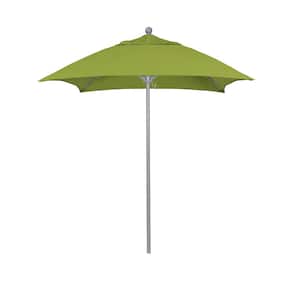6 ft. Grey Woodgrain Aluminum Commercial Market Patio Umbrella Fiberglass Ribs and Push Lift in Macaw Sunbrella
