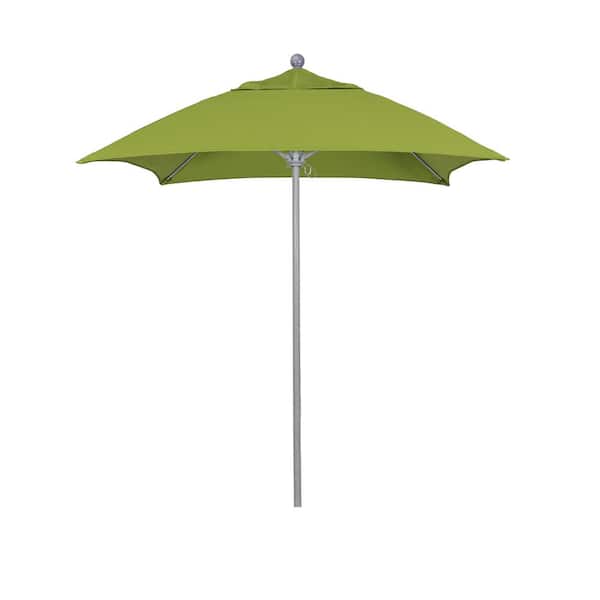 California Umbrella 6 ft. Grey Woodgrain Aluminum Commercial Market Patio Umbrella Fiberglass Ribs and Push Lift in Macaw Sunbrella