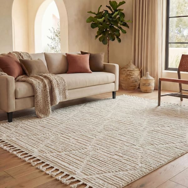 Marrakesh 4 ft. x 4 ft. Square Beige Diamond High-Low Area Rug