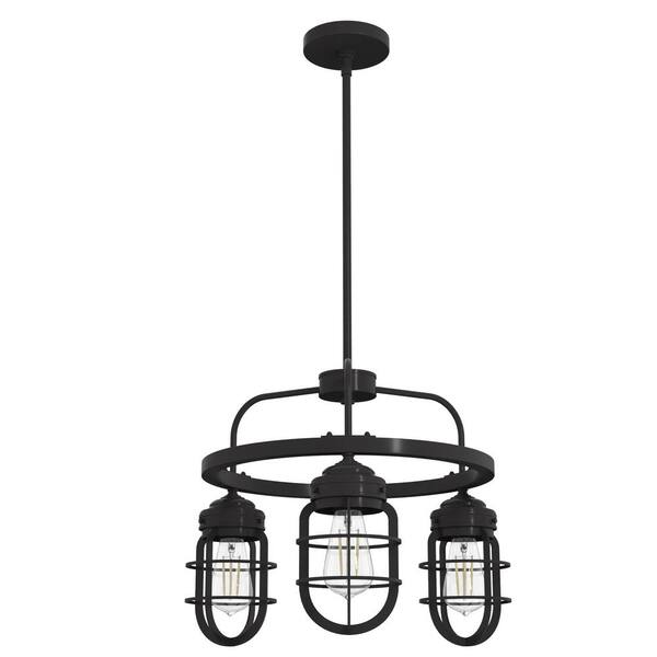 Hunter Starklake 3-Light Noble Bronze Wagon Wheel Chandelier with Caged Metal Shades
